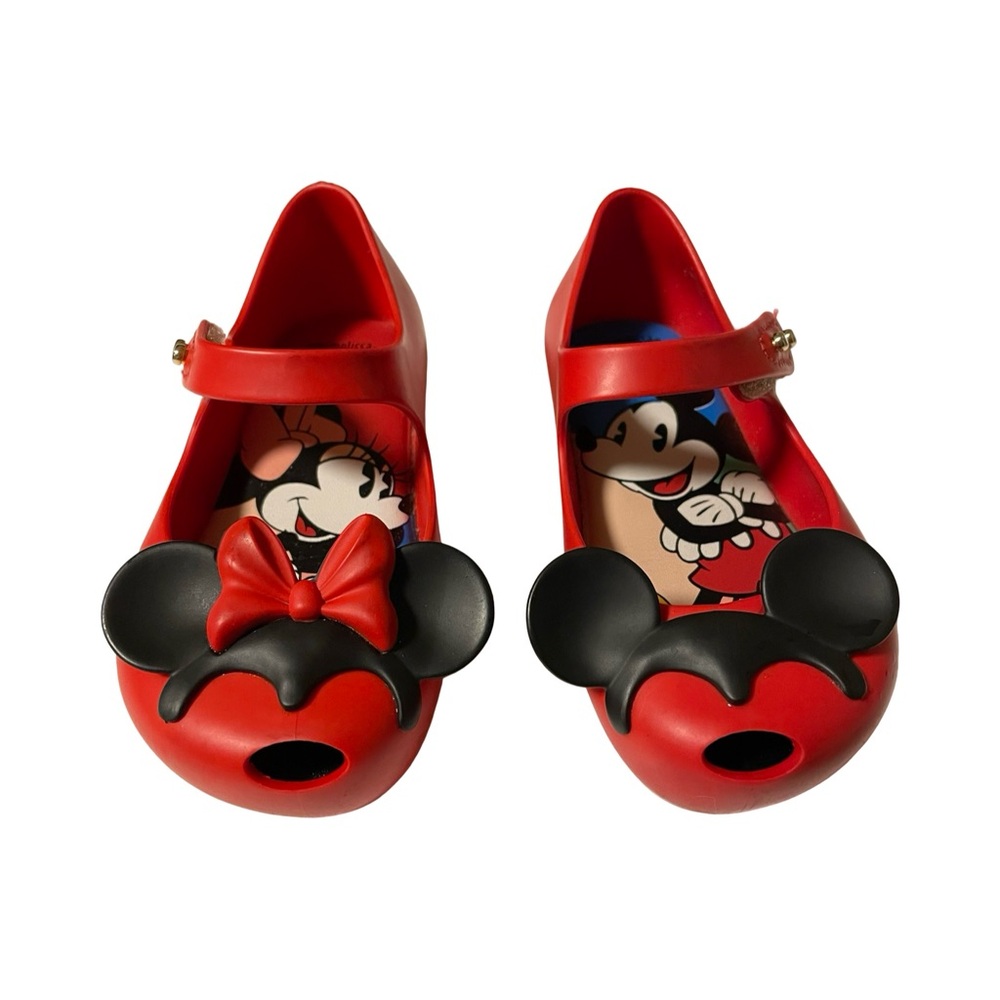 🌟 Mini Melissa Girls Red Mickey & Minnie Disney Mary Jane Shoes 🌟